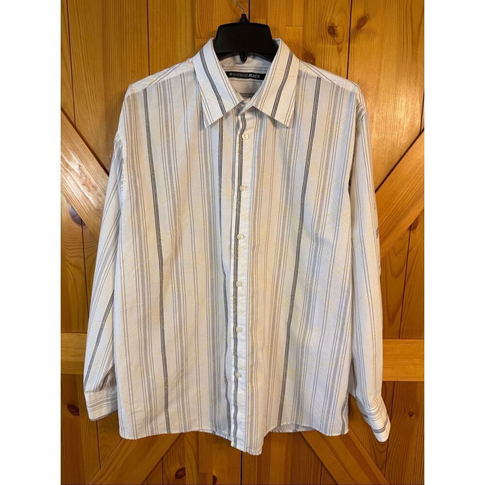 Carbon Black White Black Yellow Design Long Sleeve Button Up Shirt Size XL (7705